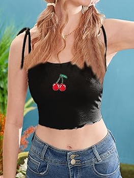 トップス Cherry Pattern Strap Top M Shipping in mid-August]Cherry Pattern Strap Top